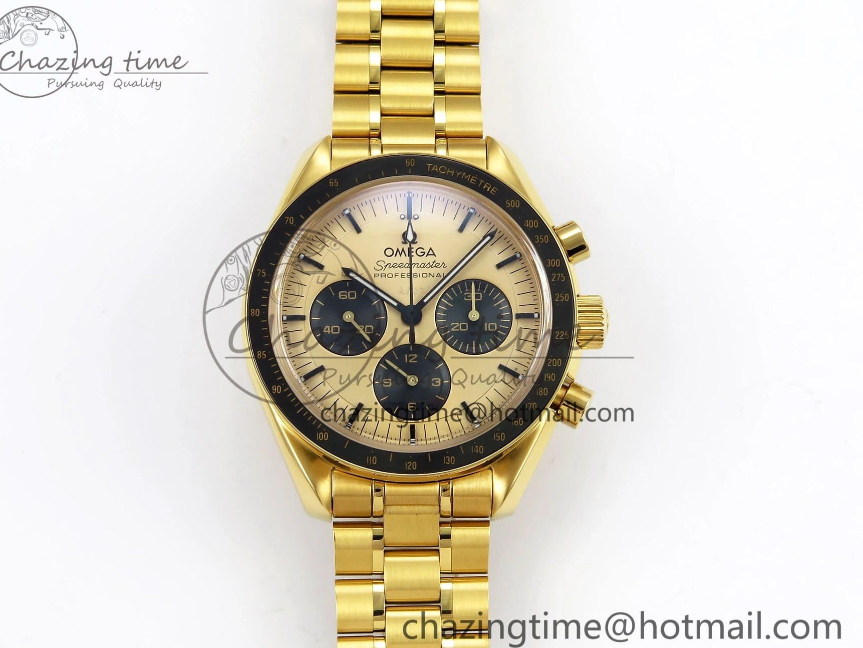 0204 Speedmaster YG RMF Best Edition YG Black Dial on YG Bracelet Lemania HW Durable 7725